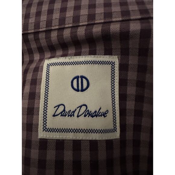 Mens David Donahue Purple Gingham Plaid Check Spread Collar Long Sleeve Shirt L - Picture 5 of 8